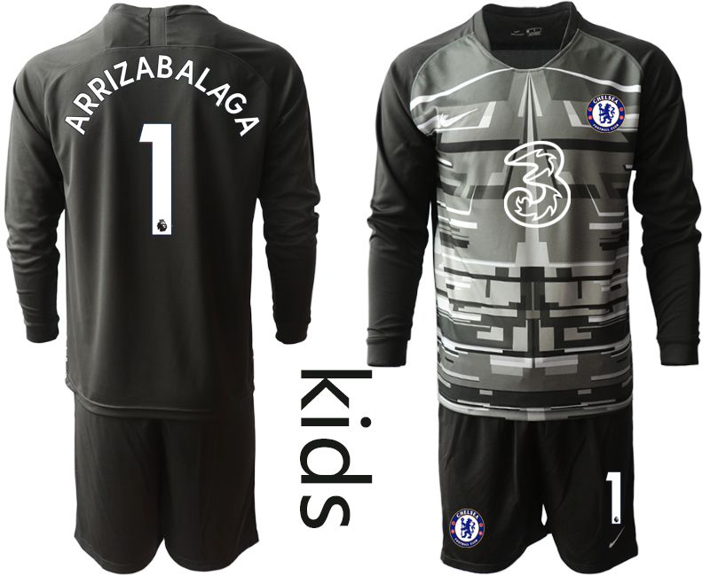 Youth 2020-2021 club Chelsea black long sleeve goalkeeper #1 Soccer Jerseys